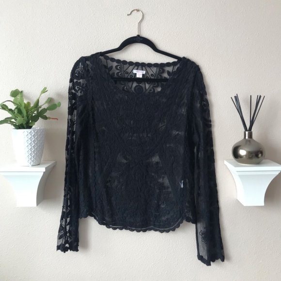Black Sheer Long Sleeve Top - Picture 1 of 4
